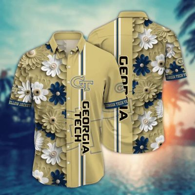 Georgia Tech Yellow Jackets Style Hot Trending Summer NCAA Flower Aloha Hawaiian Shirt, NCAA Hawaiian Shirt