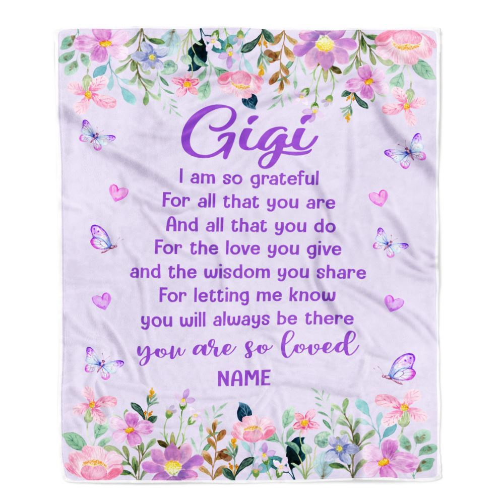 Gigi Blanket From Granddaughter Grandson Floral Butterfly Love You Give, Personalized Blanket For Mom, Mother's Day Gifts Blanket