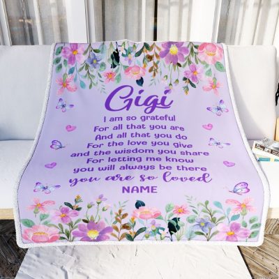 Gigi Blanket From Granddaughter Grandson Floral Butterfly Love You Give, Personalized Blanket For Mom, Mother's Day Gifts Blanket