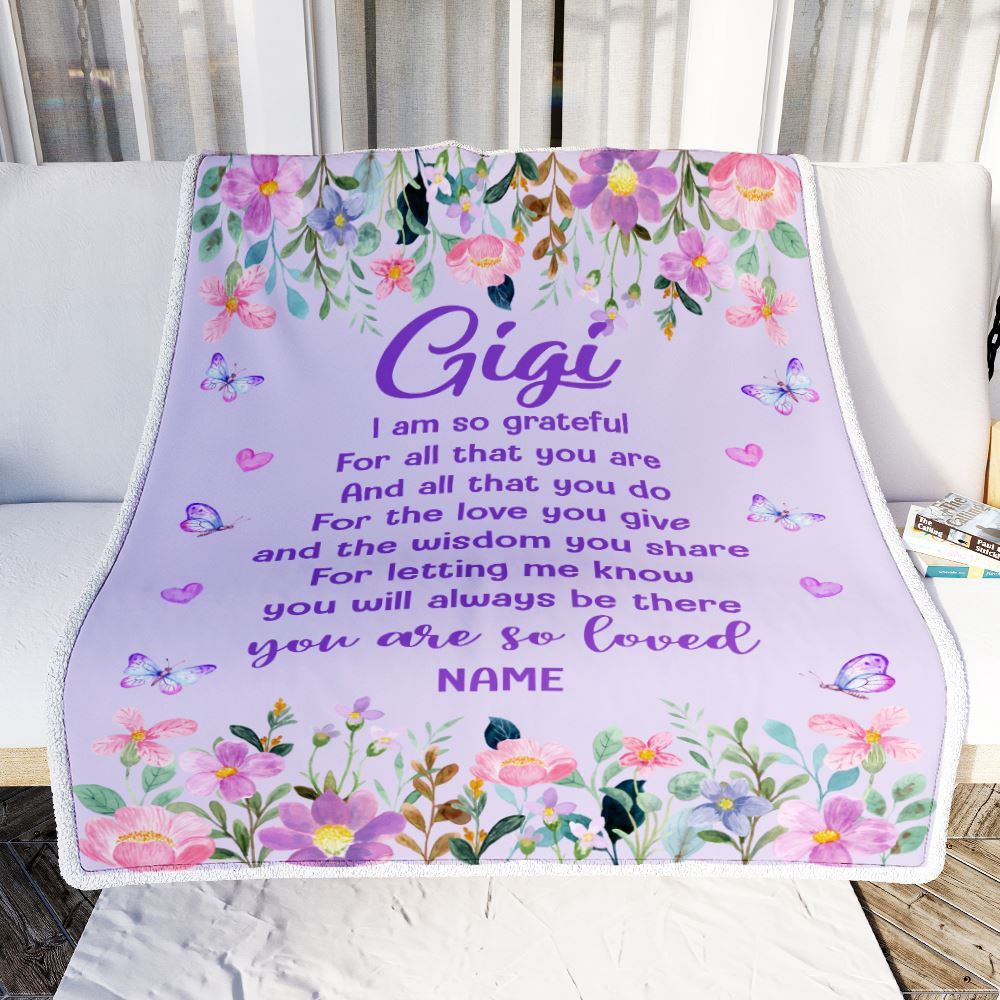 Gigi Blanket From Granddaughter Grandson Floral Butterfly Love You Give, Personalized Blanket For Mom, Mother's Day Gifts Blanket