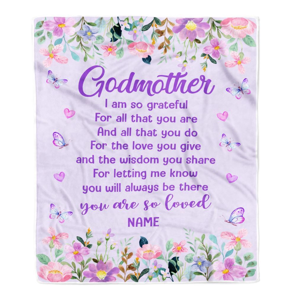 Godmother Blanket From Niece Nephew Floral Butterfly Love You Give, Personalized Blanket For Mom, Mother's Day Gifts Blanket