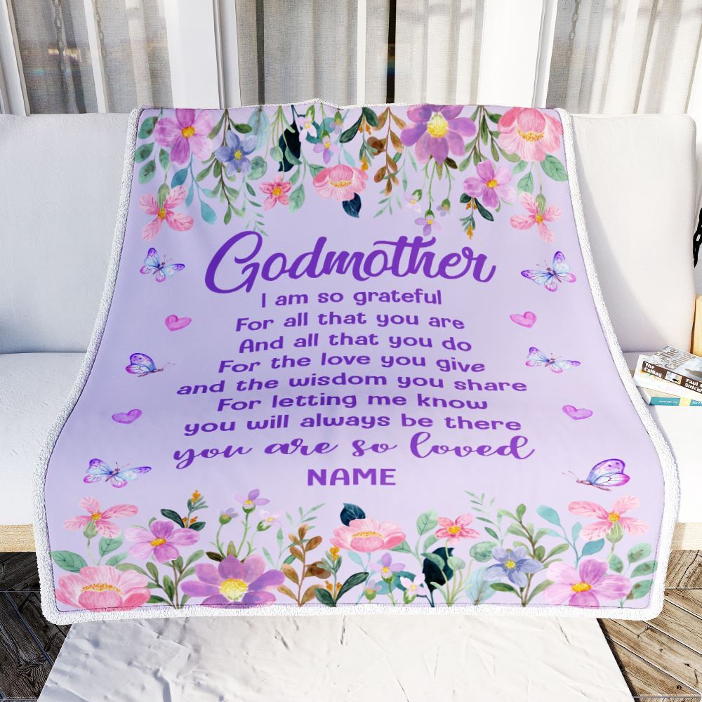 Godmother Blanket From Niece Nephew Floral Butterfly Love You Give, Personalized Blanket For Mom, Mother's Day Gifts Blanket