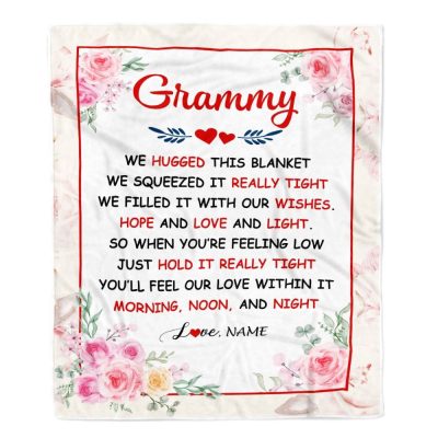 Grammy Blanket From Grandkids Granddaughter Grandson We Hugged This Blanket Floral, Personalized Blanket For Mom, Mother's Day Gifts Blanket