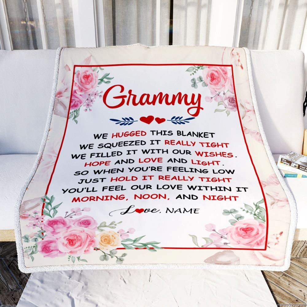Grammy Blanket From Grandkids Granddaughter Grandson We Hugged This Blanket Floral, Personalized Blanket For Mom, Mother's Day Gifts Blanket
