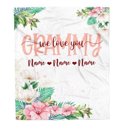 Grammy Blanket From Grandkids Granddaughter Grandson We Love You Floral, Personalized Blanket For Mom, Mother's Day Gifts Blanket