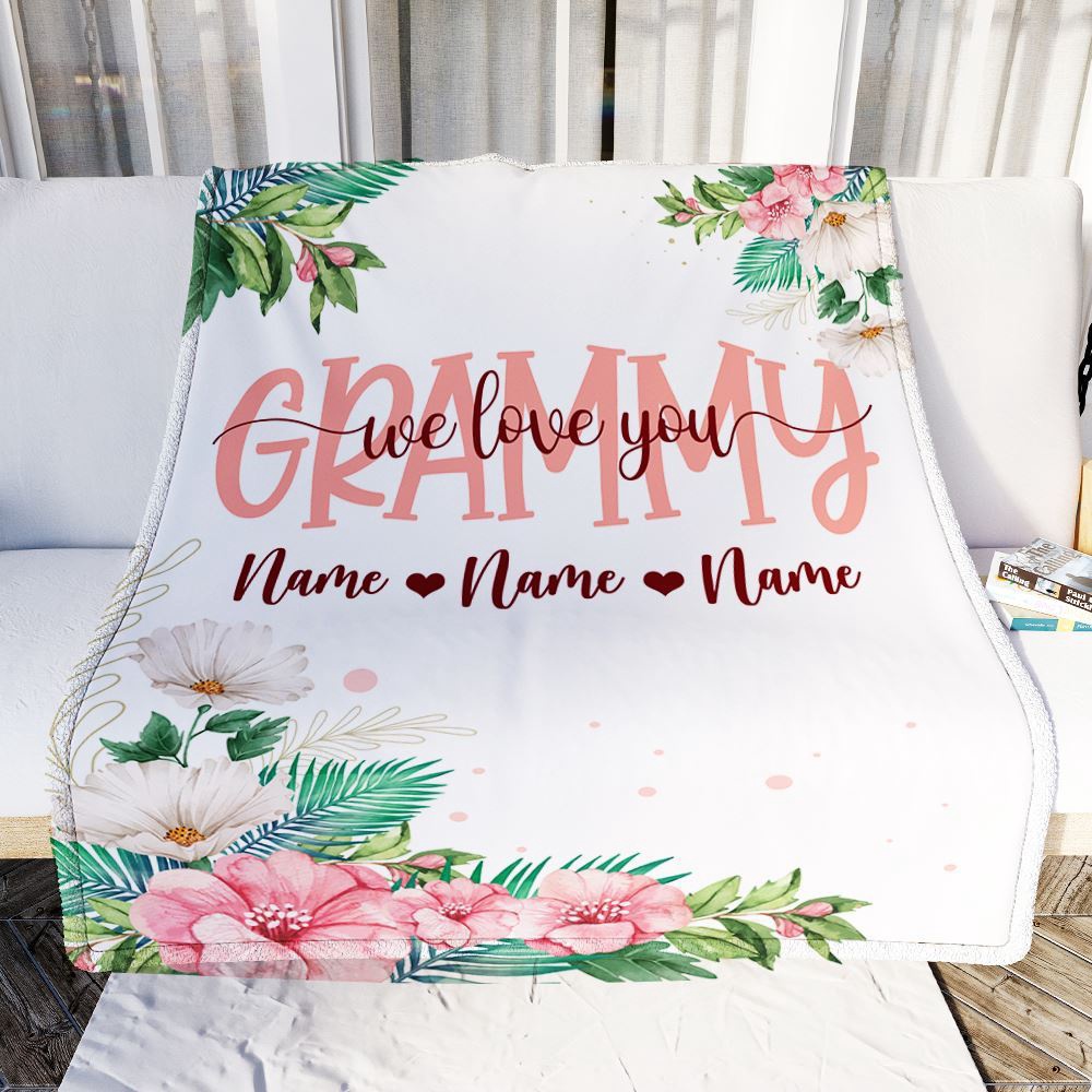 Grammy Blanket From Grandkids Granddaughter Grandson We Love You Floral, Personalized Blanket For Mom, Mother's Day Gifts Blanket