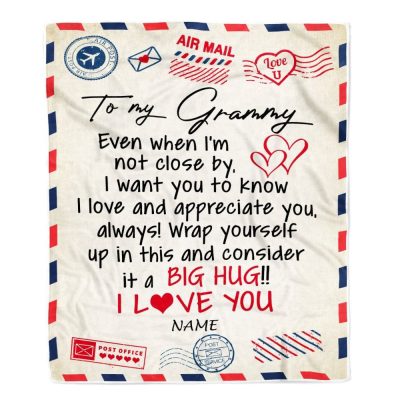 Grammy Blanket From Grandkids I Love You Hugs Air Mail Letter, Personalized Blanket For Mom, Mother's Day Gifts Blanket