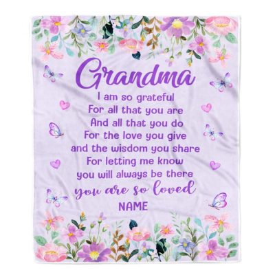 Grandma Blanket From Granddaughter Grandson Floral Butterfly Love You Give, Personalized Blanket For Mom, Mother's Day Gifts Blanket