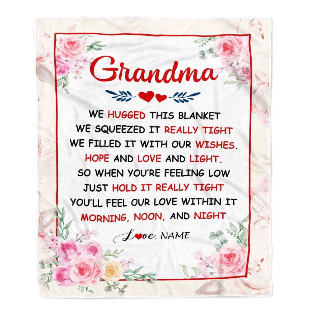 Grandma Blanket From Grandkids Granddaughter Grandson We Hugged This Blanket Floral, Personalized Blanket For Mom, Mother's Day Gifts Blanket