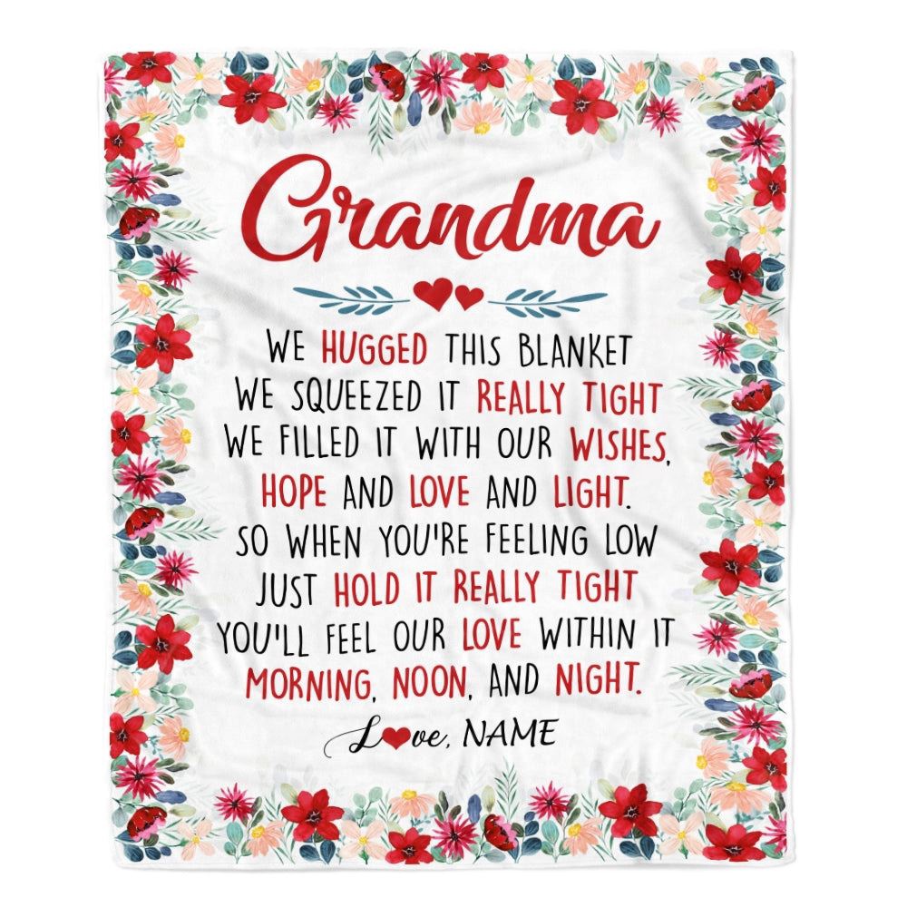 Grandma Blanket From Grandkids Grandson Granddaughter We Hugged This Blanket, Personalized Blanket For Mom, Mother's Day Gifts Blanket