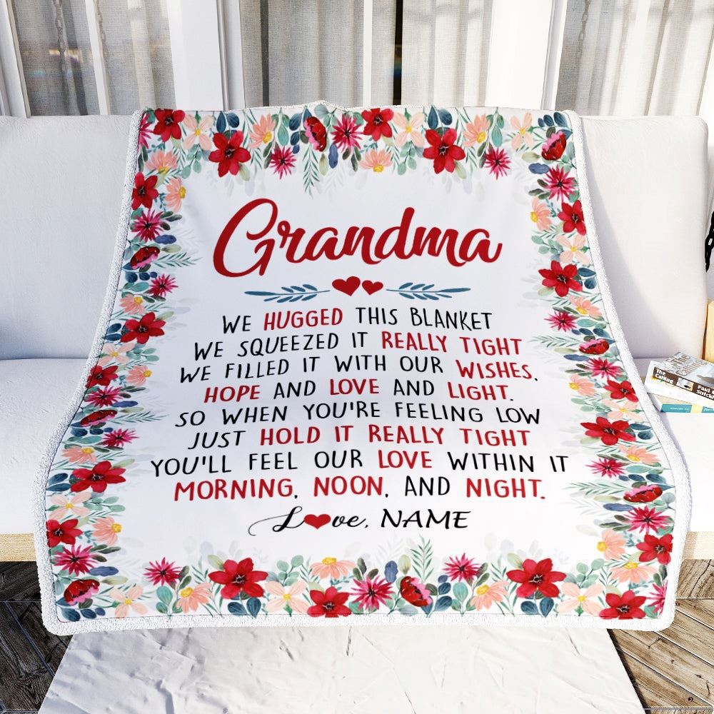 Grandma Blanket From Grandkids Grandson Granddaughter We Hugged This Blanket, Personalized Blanket For Mom, Mother's Day Gifts Blanket