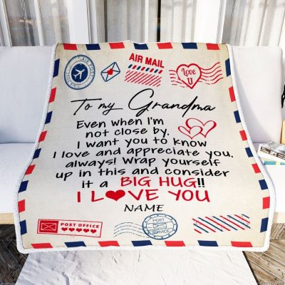 Grandma Blanket From Grandkids I Love You Hugs Air Mail Letter, Personalized Blanket For Mom, Mother's Day Gifts Blanket