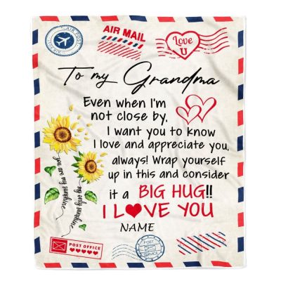 Grandma Blanket From Grandkids Love Big Hug Air Mail Letter Sunflower, Personalized Blanket For Mom, Mother's Day Gifts Blanket