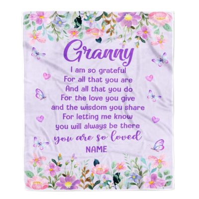 Granny Blanket From Granddaughter Grandson Floral Butterfly Love You Give, Personalized Blanket For Mom, Mother's Day Gifts Blanket