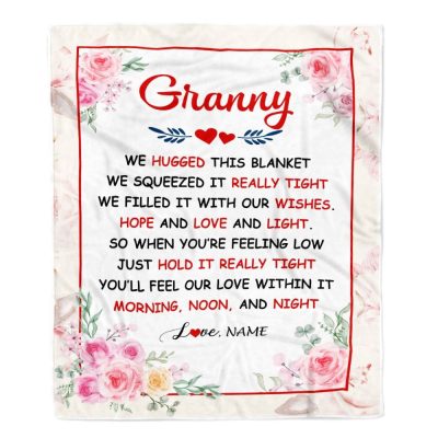 Granny Blanket From Grandkids Granddaughter Grandson We Hugged This Blanket Floral, Personalized Blanket For Mom, Mother's Day Gifts Blanket