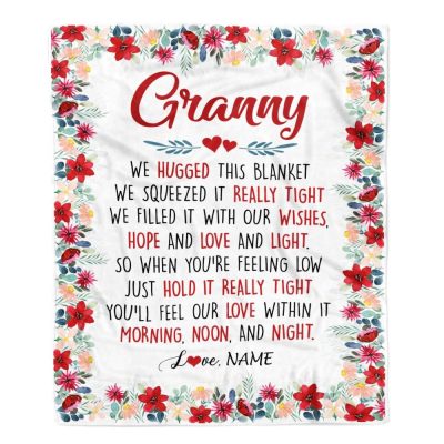 Granny Blanket From Grandkids Grandson Granddaughter We Hugged This Blanket, Personalized Blanket For Mom, Mother's Day Gifts Blanket