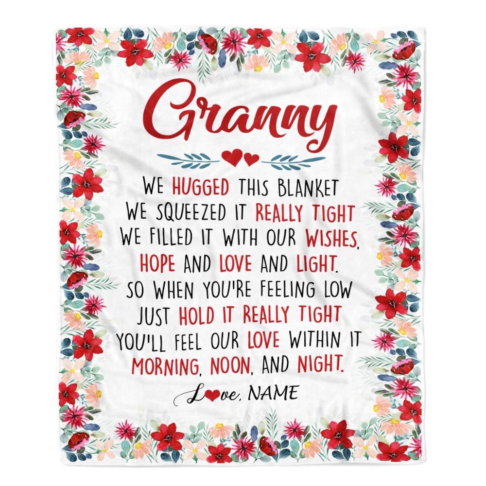 Granny Blanket From Grandkids Grandson Granddaughter We Hugged This Blanket, Personalized Blanket For Mom, Mother's Day Gifts Blanket