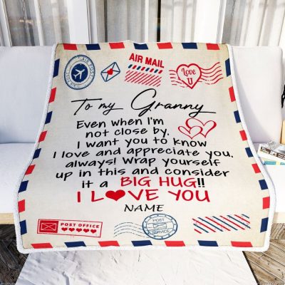 Granny Blanket From Grandkids I Love You Hugs Air Mail Letter, Personalized Blanket For Mom, Mother's Day Gifts Blanket