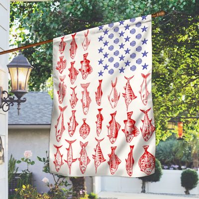 Fish and Sea Shells American Flag - Coastal-Themed Decor Gift for Ocean Lovers MLN416F - Flagwix