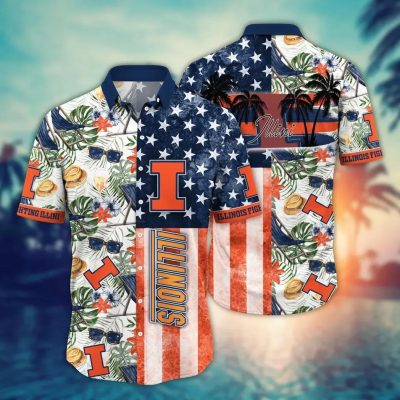 Illinois Fighting Illini NCAA Flower Aloha Hawaiian Shirt 11, NCAA Hawaiian Shirt