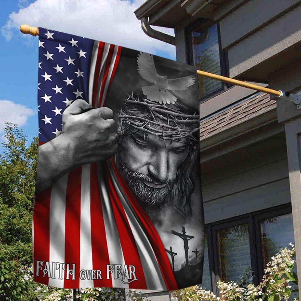 Jesus Flag Faith Over Fear God Jesus Flag - Christian Flag Outdoor Decoration