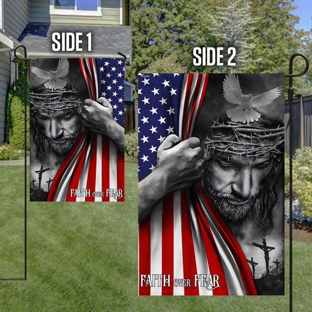 Jesus Flag Faith Over Fear God Jesus Flag - Christian Flag Outdoor Decoration