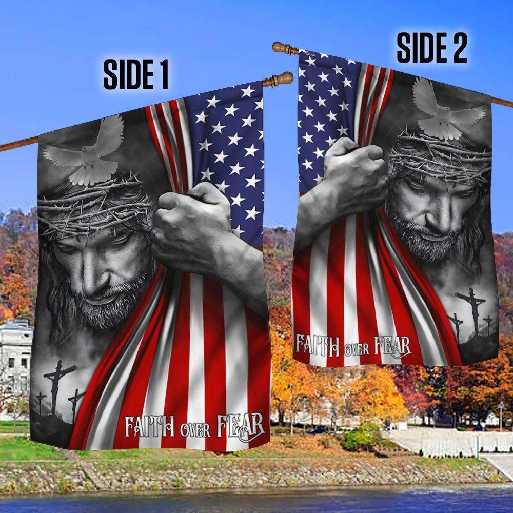 Jesus Flag Faith Over Fear God Jesus Flag - Christian Flag Outdoor Decoration