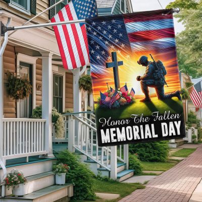 FLAGWIX Veteran Memorial Day Honor The Fallen American Soldier Kneeling The Cross Flag MLN2739F - Flagwix