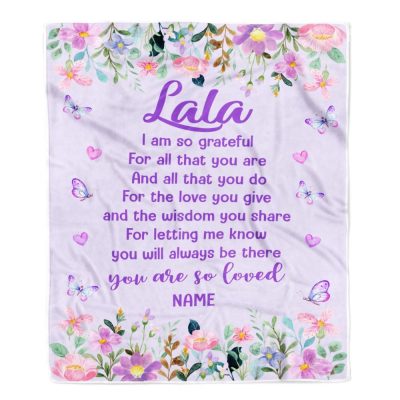 Lala Blanket From Granddaughter Grandson Floral Butterfly Love You Give, Personalized Blanket For Mom, Mother's Day Gifts Blanket