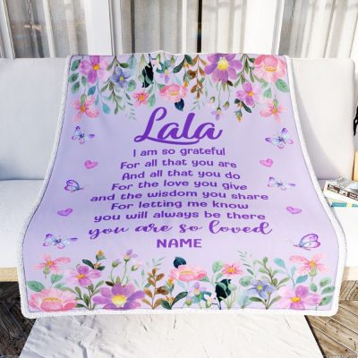 Lala Blanket From Granddaughter Grandson Floral Butterfly Love You Give, Personalized Blanket For Mom, Mother's Day Gifts Blanket