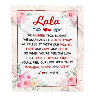 Lala Blanket From Grandkids Granddaughter Grandson We Hugged This Blanket Floral, Personalized Blanket For Mom, Mother's Day Gifts Blanket