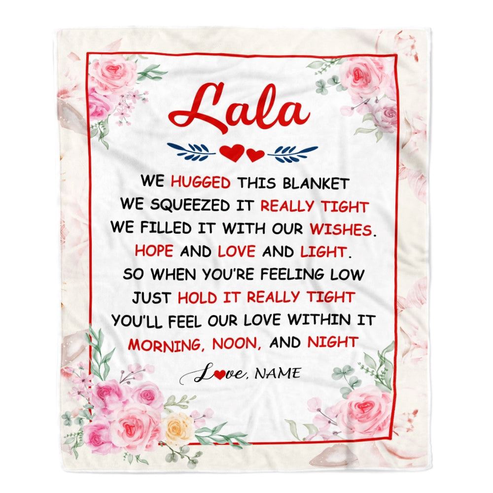 Lala Blanket From Grandkids Granddaughter Grandson We Hugged This Blanket Floral, Personalized Blanket For Mom, Mother's Day Gifts Blanket