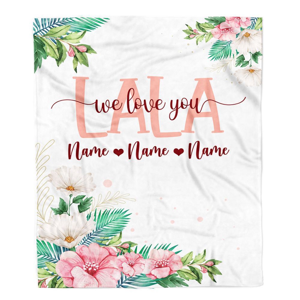 Lala Blanket From Grandkids Granddaughter Grandson We Love You Floral, Personalized Blanket For Mom, Mother's Day Gifts Blanket