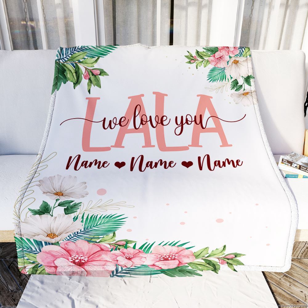 Lala Blanket From Grandkids Granddaughter Grandson We Love You Floral, Personalized Blanket For Mom, Mother's Day Gifts Blanket