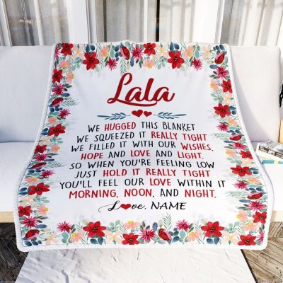 Lala Blanket From Grandkids Grandson Granddaughter We Hugged This Blanket, Personalized Blanket For Mom, Mother's Day Gifts Blanket