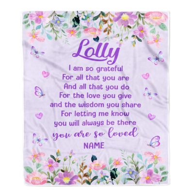 Lolly Blanket From Granddaughter Grandson Floral Butterfly Love You Give, Personalized Blanket For Mom, Mother's Day Gifts Blanket