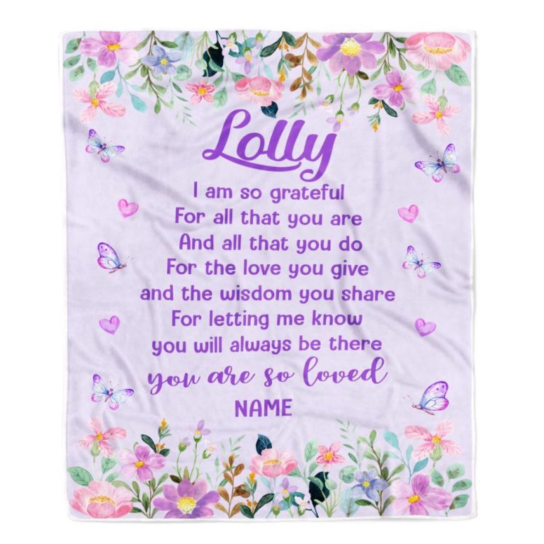 Lolly Blanket From Granddaughter Grandson Floral Butterfly Love You Give, Personalized Blanket For Mom, Mother's Day Gifts Blanket