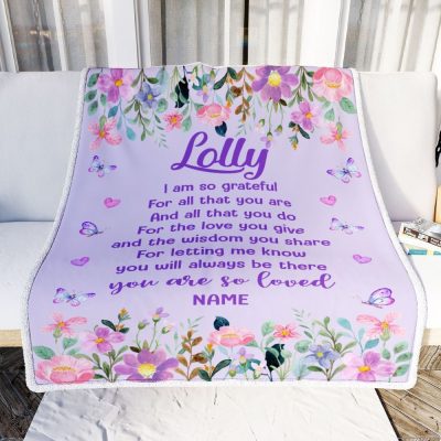 Lolly Blanket From Granddaughter Grandson Floral Butterfly Love You Give, Personalized Blanket For Mom, Mother's Day Gifts Blanket