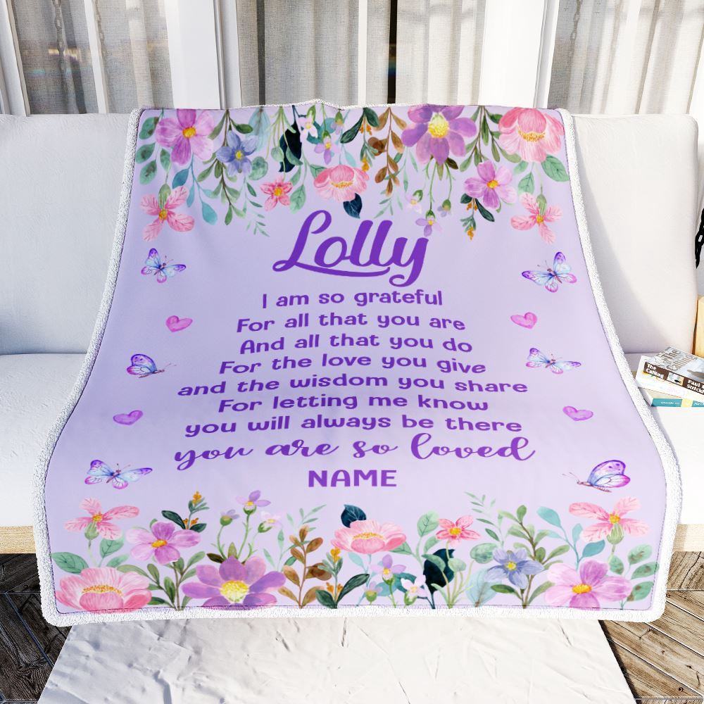 Lolly Blanket From Granddaughter Grandson Floral Butterfly Love You Give, Personalized Blanket For Mom, Mother's Day Gifts Blanket