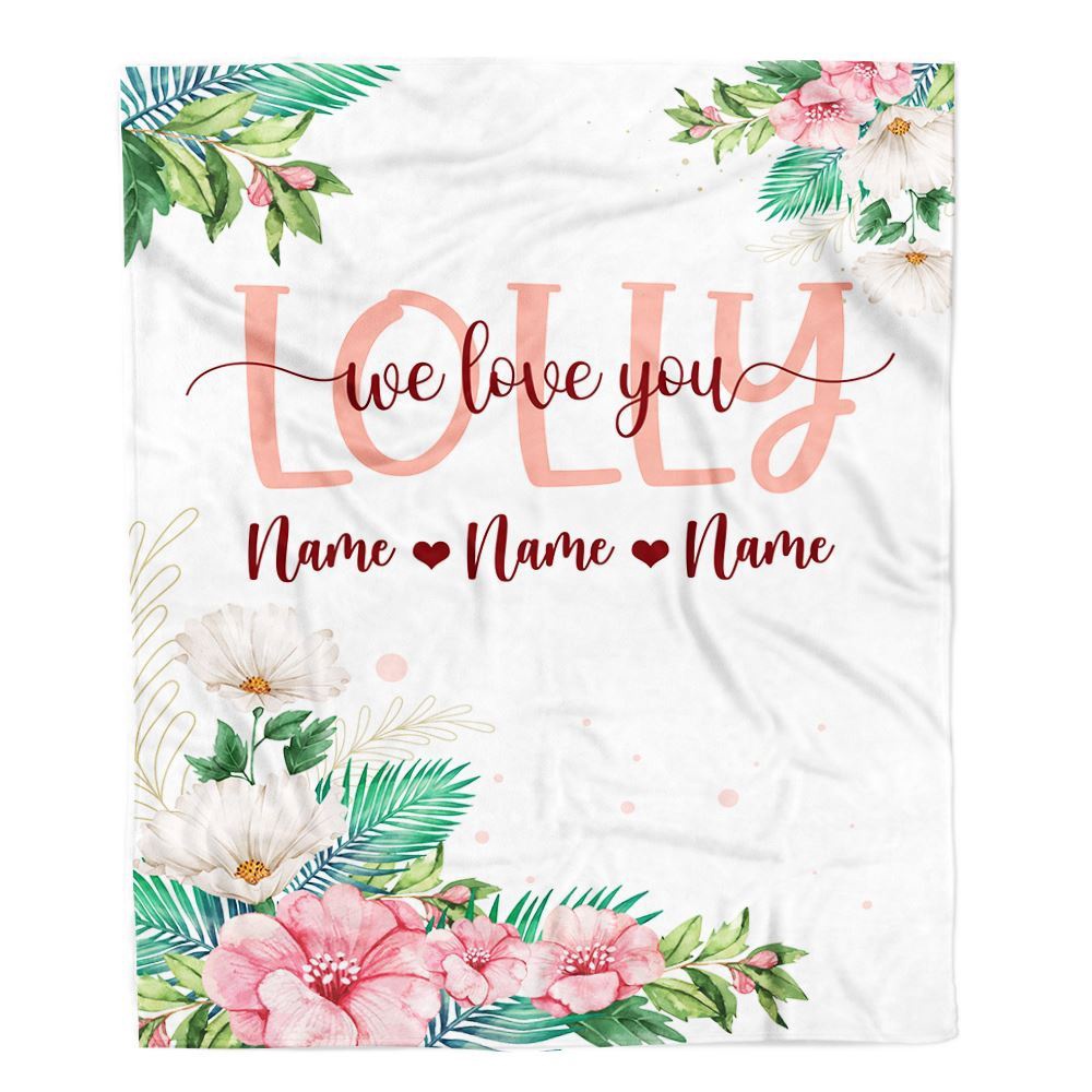 Lolly Blanket From Grandkids Granddaughter Grandson We Love You Floral, Personalized Blanket For Mom, Mother's Day Gifts Blanket