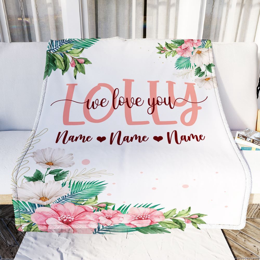 Lolly Blanket From Grandkids Granddaughter Grandson We Love You Floral, Personalized Blanket For Mom, Mother's Day Gifts Blanket