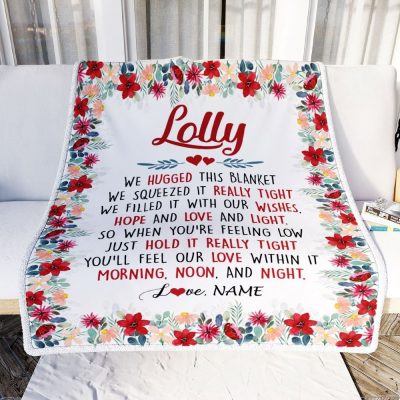 Lolly Blanket From Grandkids Grandson Granddaughter We Hugged This Blanket, Personalized Blanket For Mom, Mother's Day Gifts Blanket