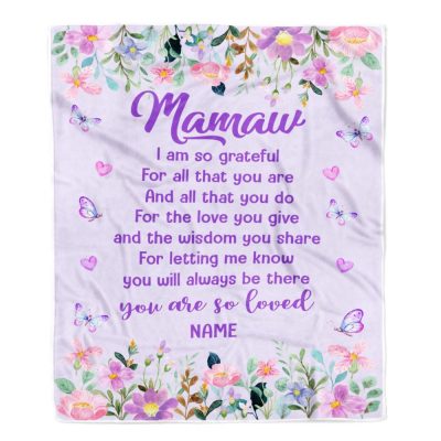 Mamaw Blanket From Granddaughter Grandson Floral Butterfly Love You Give, Personalized Blanket For Mom, Mother's Day Gifts Blanket
