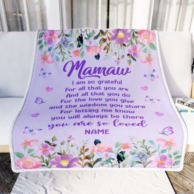 Mamaw Blanket From Granddaughter Grandson Floral Butterfly Love You Give, Personalized Blanket For Mom, Mother's Day Gifts Blanket
