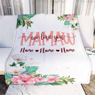 Mamaw Blanket From Grandkids Granddaughter Grandson We Love You Floral, Personalized Blanket For Mom, Mother's Day Gifts Blanket