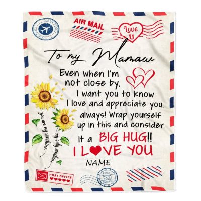 Mamaw Blanket From Grandkids Love Big Hug Air Mail Letter Sunflower, Personalized Blanket For Mom, Mother's Day Gifts Blanket