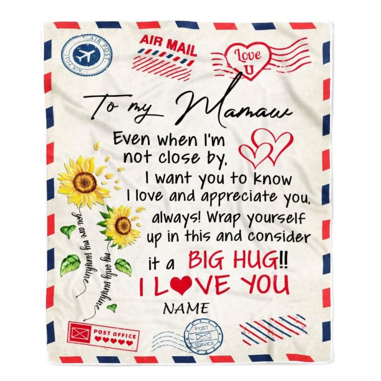 Mamaw Blanket From Grandkids Love Big Hug Air Mail Letter Sunflower, Personalized Blanket For Mom, Mother's Day Gifts Blanket