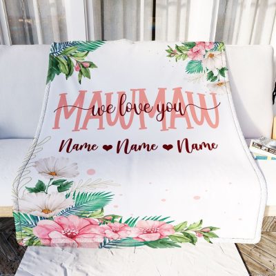 Mawmaw Blanket From Grandkids Granddaughter Grandson We Love You Floral, Personalized Blanket For Mom, Mother's Day Gifts Blanket