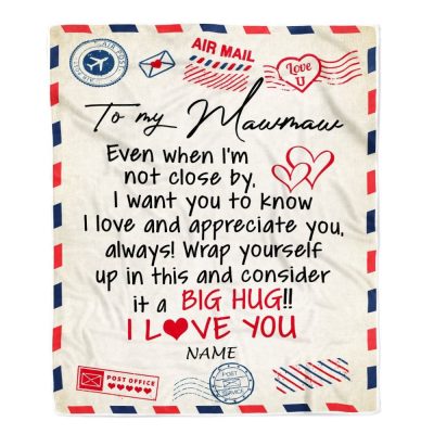 Mawmaw Blanket From Grandkids I Love You Hugs Air Mail Letter, Personalized Blanket For Mom, Mother's Day Gifts Blanket
