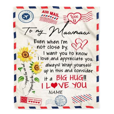 Mawmaw Blanket From Grandkids Love Big Hug Air Mail Letter Sunflower, Personalized Blanket For Mom, Mother's Day Gifts Blanket